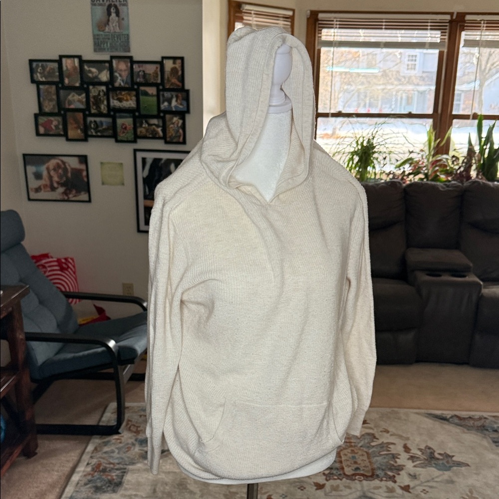LOFT Cream Lightweight Knit Hoodie XL Front Pocket